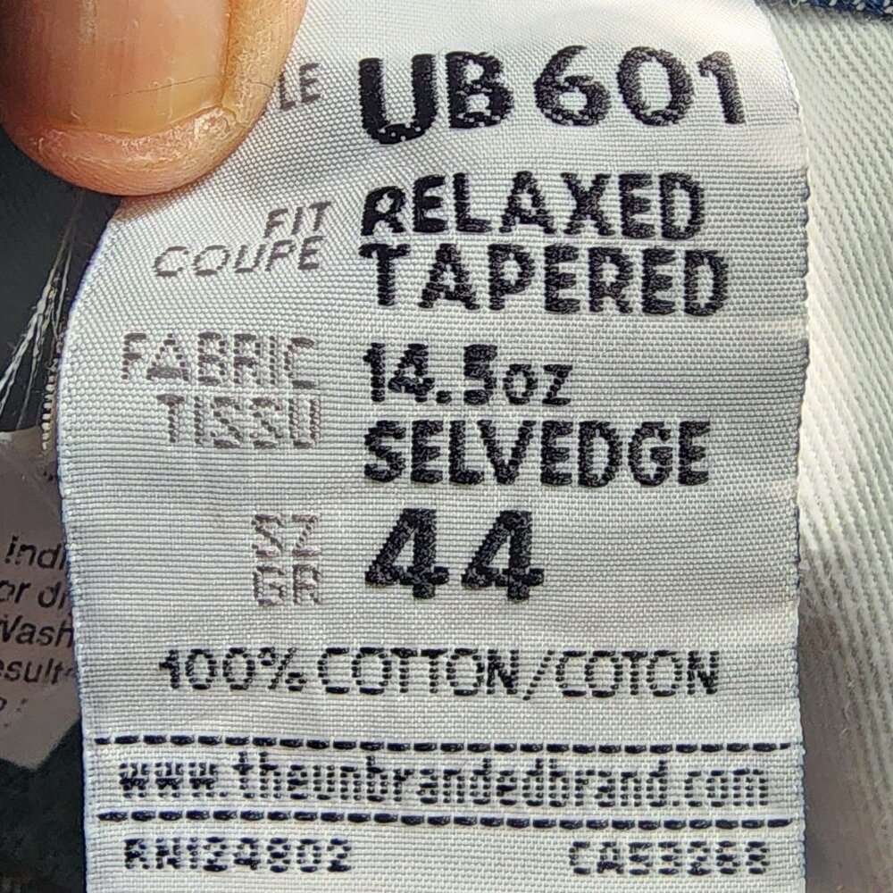Men's unbranded UB601 relaxed tapered raw denim jeans size 44